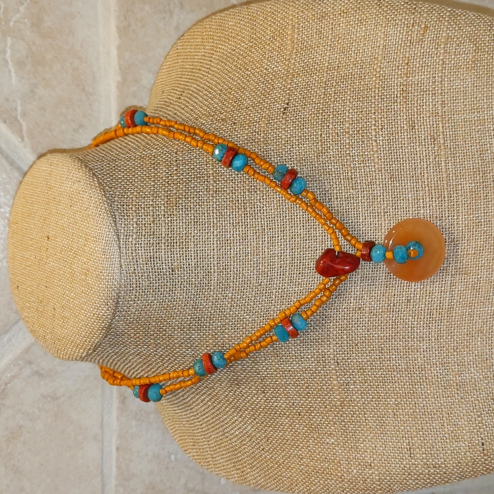 Beaded Necklace Multi-Strand with Sterling Silver Hook Natural Gemstones